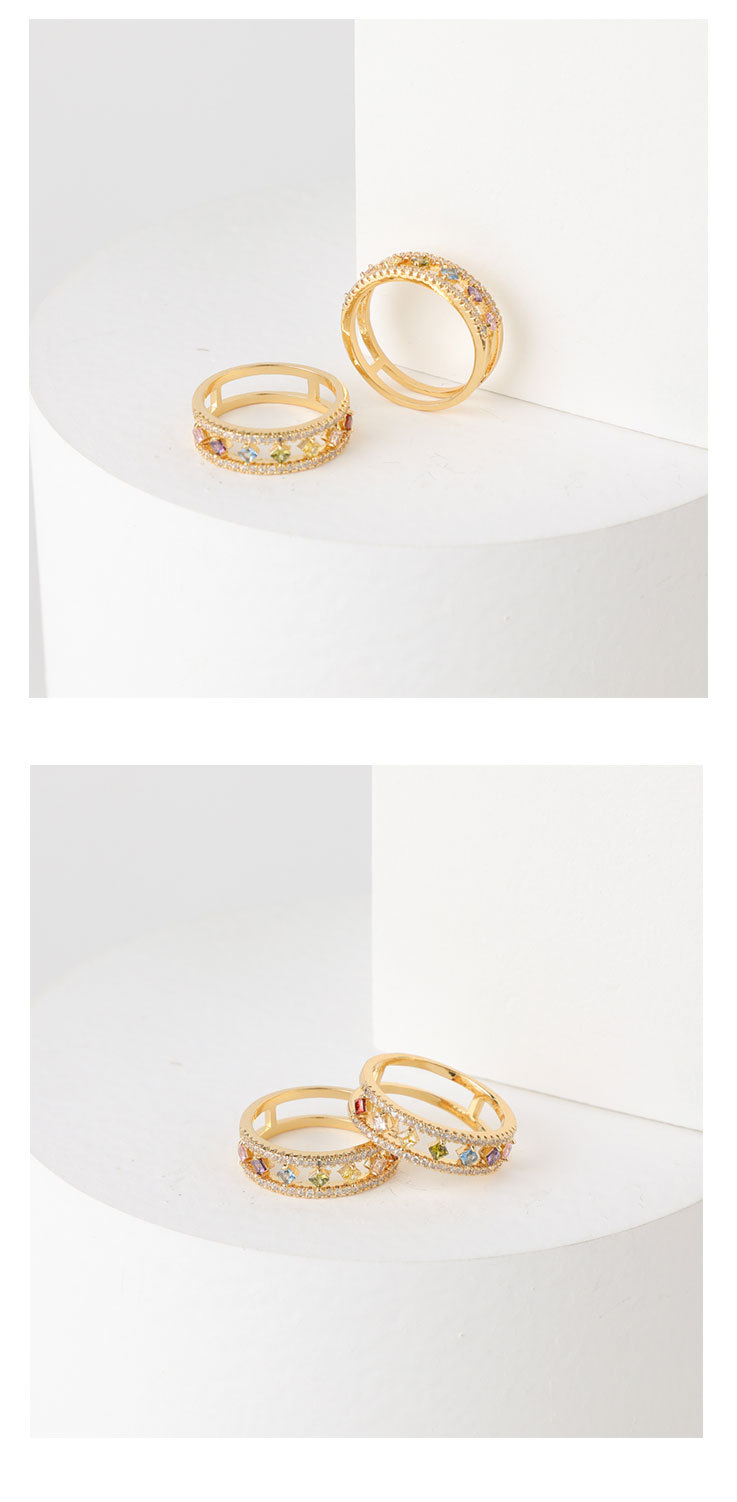 fashion Korean copper inlaid color zircon hollow ring femalepicture2