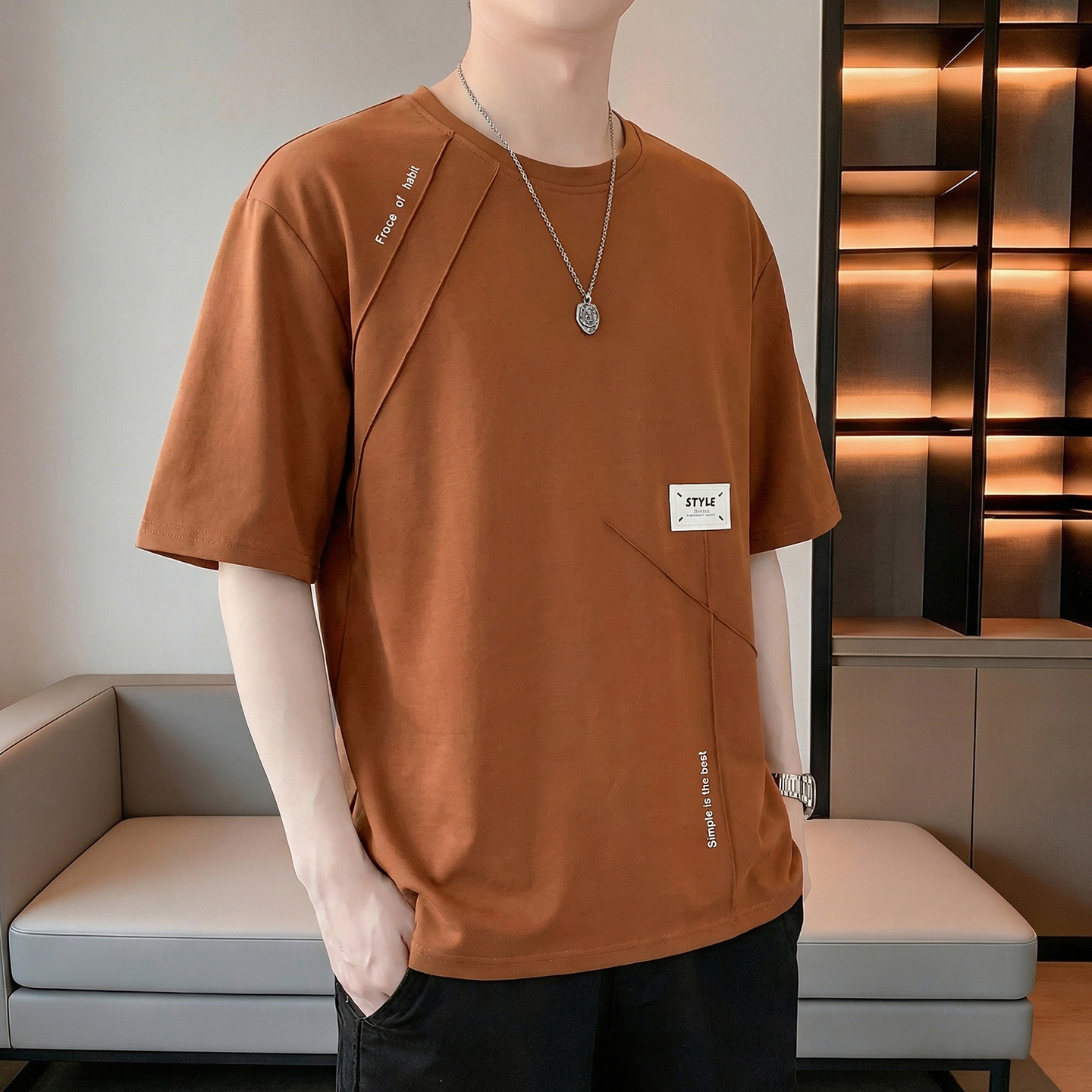 2026 New Plus-Size Men's Clothing 190kg Casual Patchwork Deconstructed Style Short-Sleeve Comfortable Breathable Trendy Versatile