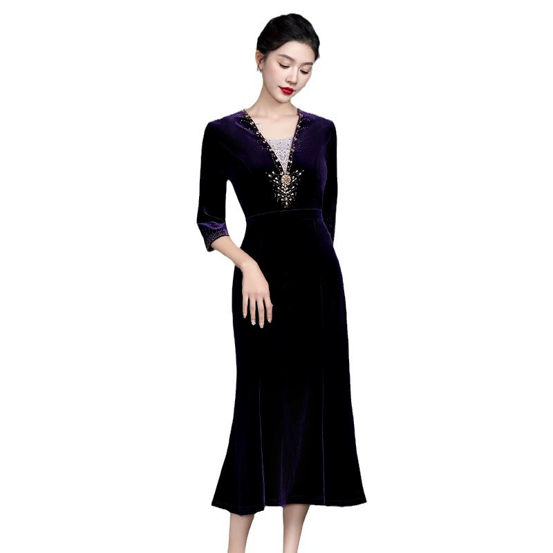 Autumn velvet dress for mother, for middle age