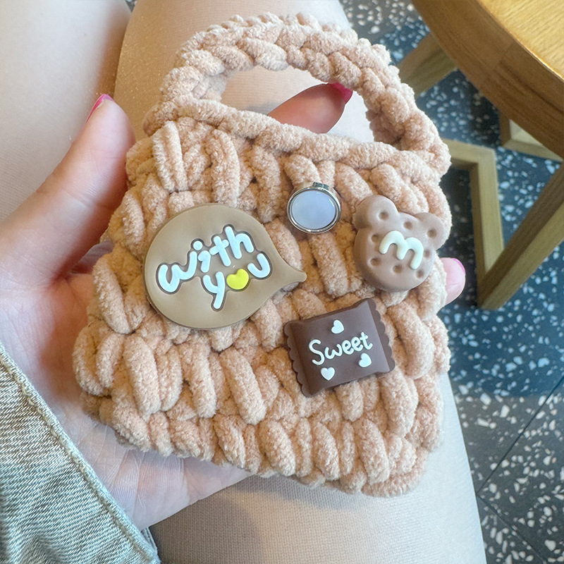 Galletas multicolor tejido a mano bolsa de auriculares anticaídas cubierta de auriculares bluetooth peluche mini cambio de almacenamiento