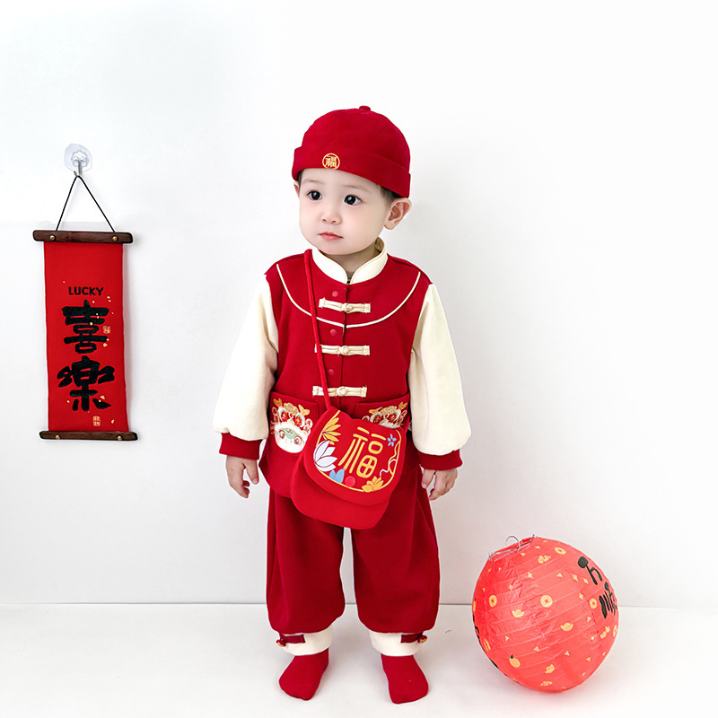 Bolsas de Año Nuevo de estilo nacional para niños y niñas, bolsas de cambio de bebé rojas lindas, bolsas de cambio de bebé 2025 nuevas bolsas de niños Fu