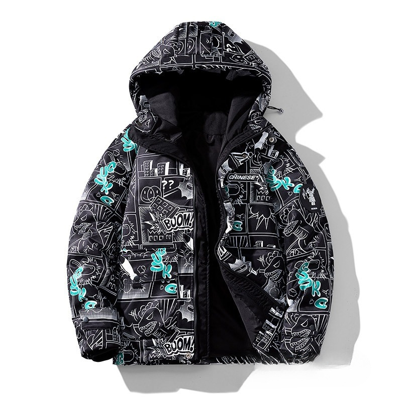 牛仔羽绒服男款冬季2025新款白鸭绒情侣冬装文字印花潮流休闲外套