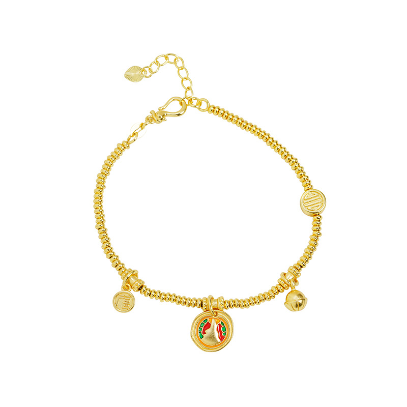 Nuevo estilo chino de arena de oro vietnamita esmalte de color esmalte colorido goteo de aceite pulsera de loto marca redonda temperamento femenino joyas de estilo de corte