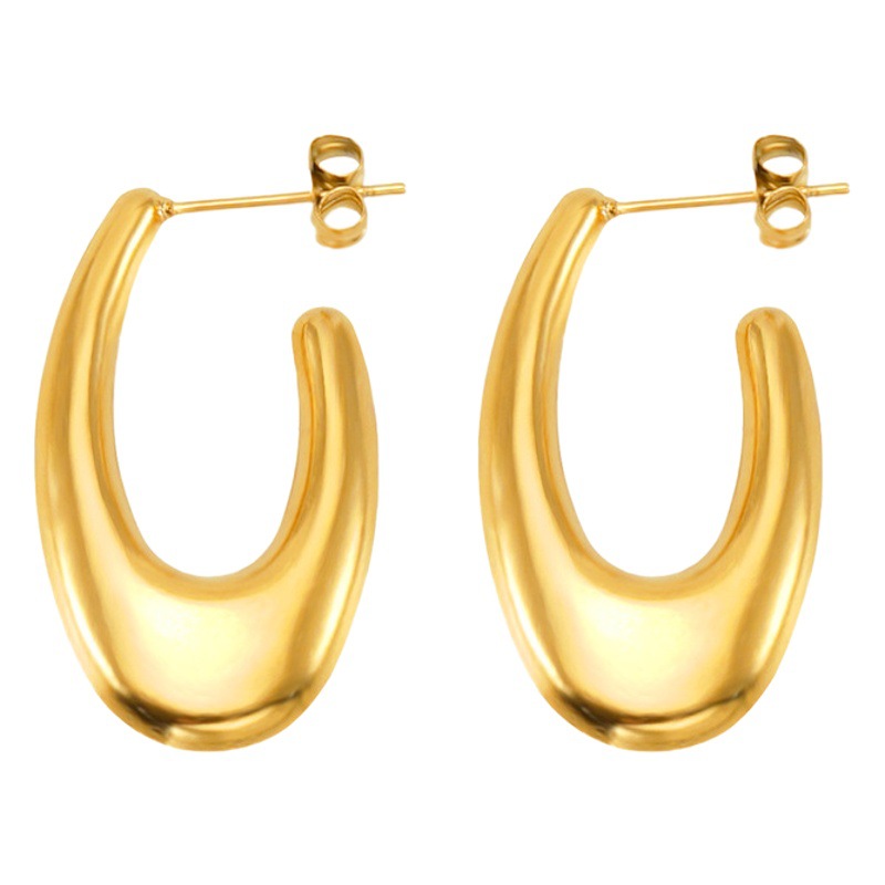 Pendientes de aro de acero inoxidable estilo INS europeo y americano para mujer, pendientes de acero de titanio dorado, pendientes de lujo ligero de alta gama.