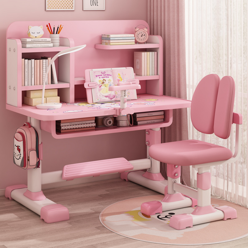 Children's Study Table, Primary School Students' Home Writing Homework Desk, Special Simple Kidsren's Liftable Desk and Chair Set