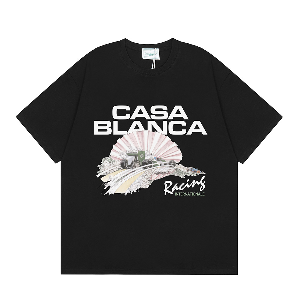 Casa Casablanca manga corta versión correcta ins camiseta de algodón casual de la marca de moda de nicho europea y americana de algodón de la calle