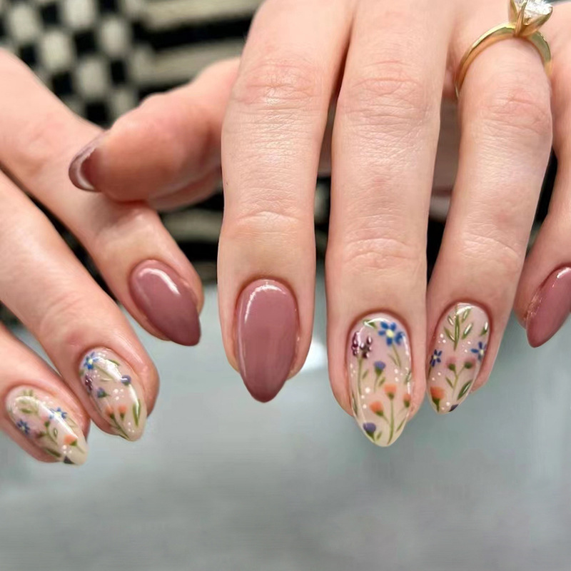 Autumn and winter smoke red halo small fresh ins wind flowers sweet almond armour 24 wearable nail patch