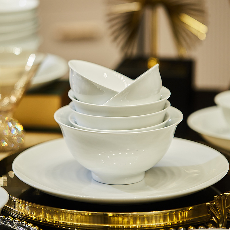 Jingdezhen Qianshan 백설 공주 도자기 Zhengde Neat 보울 플레이트 높은 색상 가치 호텔 가정용 세라믹 식기 부품 도매