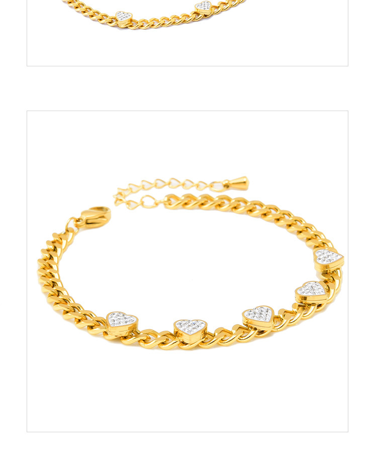 Mode Forme De Cœur Acier Au Titane Plaqué Or Strass Bracelets Collier 1 Pièce display picture 4