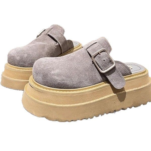 Productos europeos moda cabeza grande hebilla de metal plataforma plataforma cabeza media pantuflas cabeza pequeña 6cm zapatos de mujer zapatos de soporte