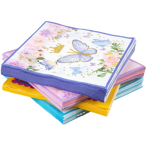 Butterfly birthday party theme decorative tissue paper cross-border printed napkin party celebration square tissue paper manufacturer wholesale