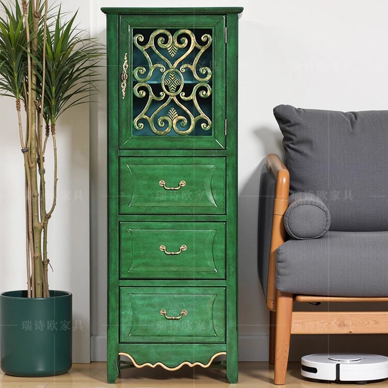 American-Style Solid Wood Sideboard, Vintage Hollow-Out Storage Wine Cabinet, Mediterranean-Style Drawer Storage Cabinet, Storage Chest