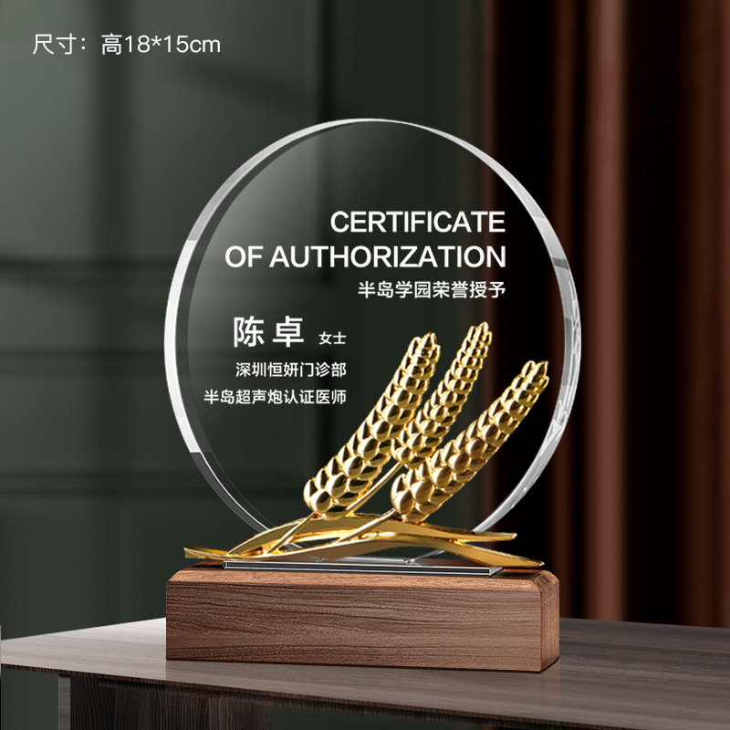 Trofeo de cristal grabado fijo resina de madera impresión en color creativa excelente reunión anual de honor del personal de baloncesto infantil