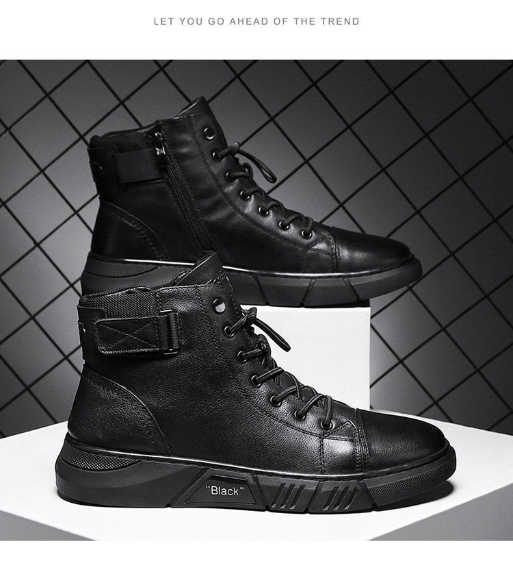 Men's Leather Winter Boots High Top Plush Lined Warm Snow Shoes_voghion.com