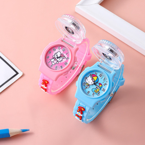 Caterpillar Flip Rotating Children's Watch Sanrio Hello Kitty Stress Relief Watch for Young Students, Cute for Boys and Girls