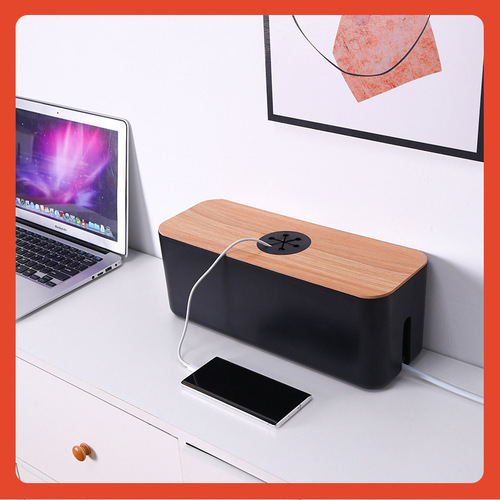 Check mark round hole wire storage box charger power cord hidden phone computer tablet plug strip cord organizer