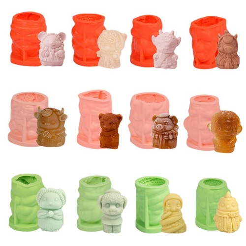 Three Trust 12 Zodiac Cultural and Creative Silicone Mold DIY Cartoon Jade Rabbit Popsicle Ice Cream Mousse Cake Mold