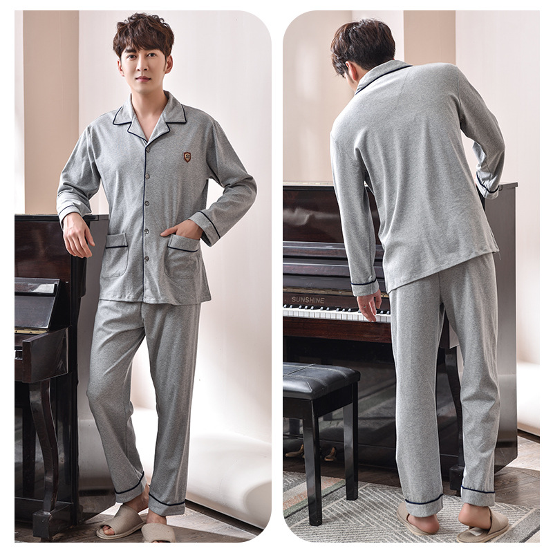 Pijamas de los hombres de primavera y otoño 100% algodón manga larga más tamaño desgaste del hogar Otoño e Invierno traje de algodón fino