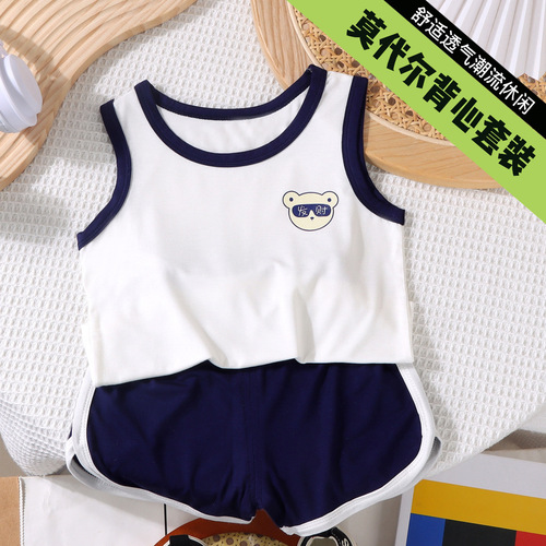 Baby Summer Modal Tank Top Set Thin Gender Neutral Kids Sleeveless Shorts Two-Piece Set Children Comfort Pajamas