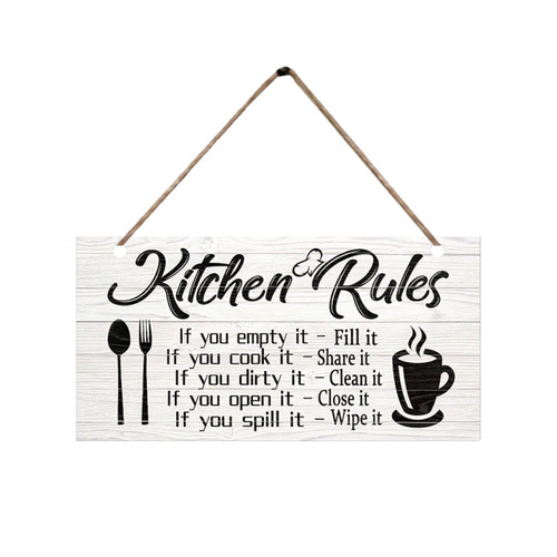 Wooden Kitchen Rules Wall Plaque Sign Home Kitchen Rules Wooden Decor Door Plate Wall Sticker