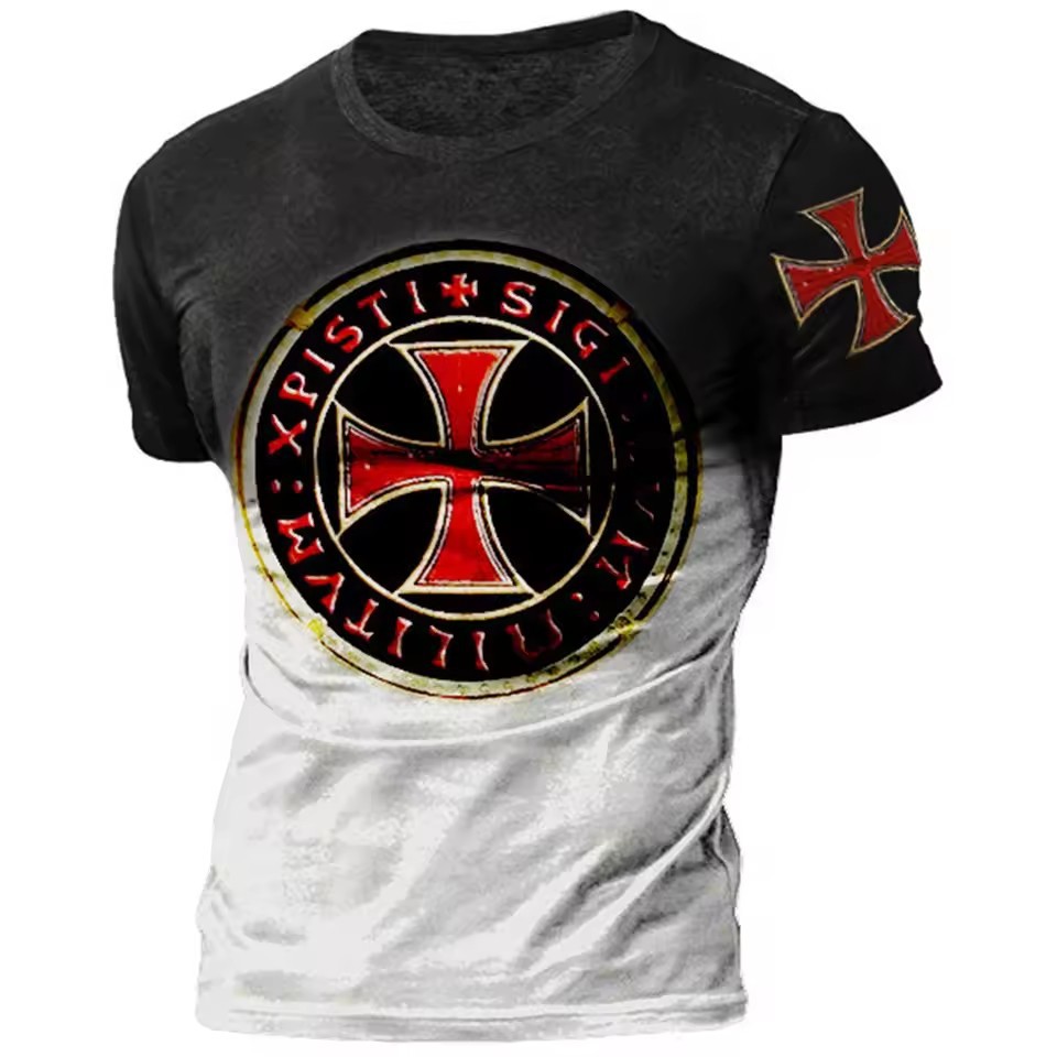 Camiseta de cuello redondo de manga corta transpirable de malla suelta de verano de los hombres con estampado 3D con estampado de lema retro clásico