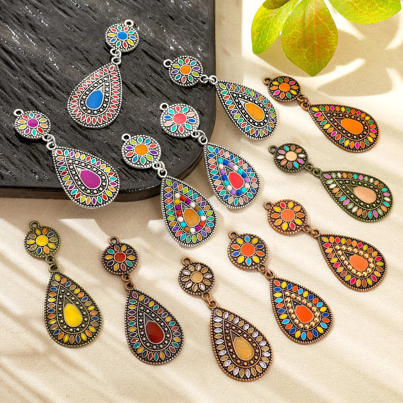 Retro Bohemian Style Drop-Shaped Colorful Oil Dripping DIY Jewelry Accessories Wholesale Earrings Pendant Material Package Retro Bohemian Style Drop-Shaped Colorful Oil Dripping DIY Jewelry Accessories Wholesale Earrings Pendant Material Package