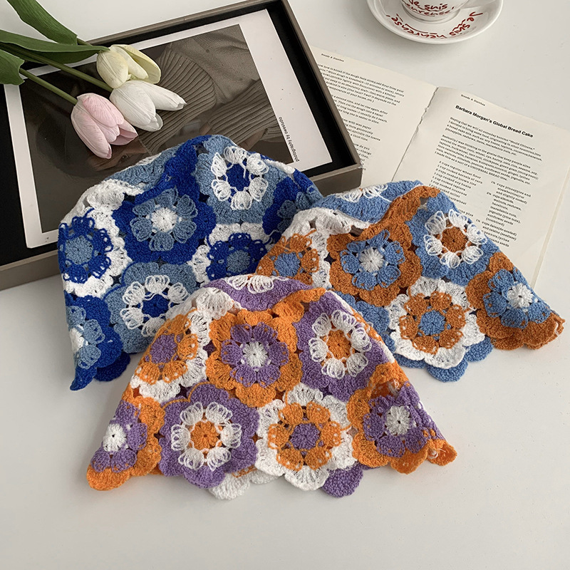 Sombrero de cabeza grande Sombrero de pescador de arte japonés Sombrero plegable de cúpula de flores de punto a juego de color para mujer Sombra de protección solar