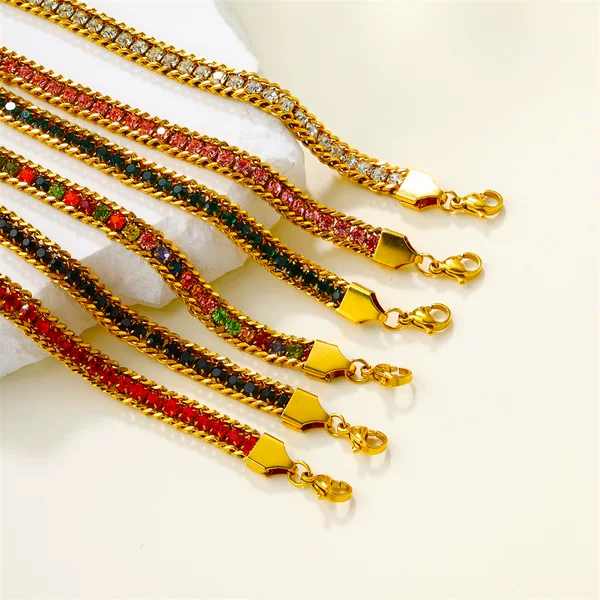 New cross-border explosions stainless steel colored diamond zircon non-fading all-match fashion bracelet personality super flash hand jewelry