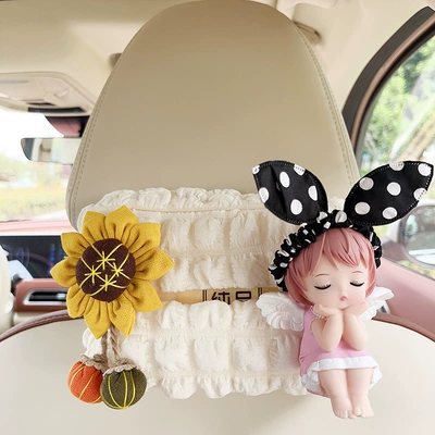 Paper Drawer Armrest Box Car — Car tissue box/set - puff-tissue-box-sunflower-black-dot-pink-anne