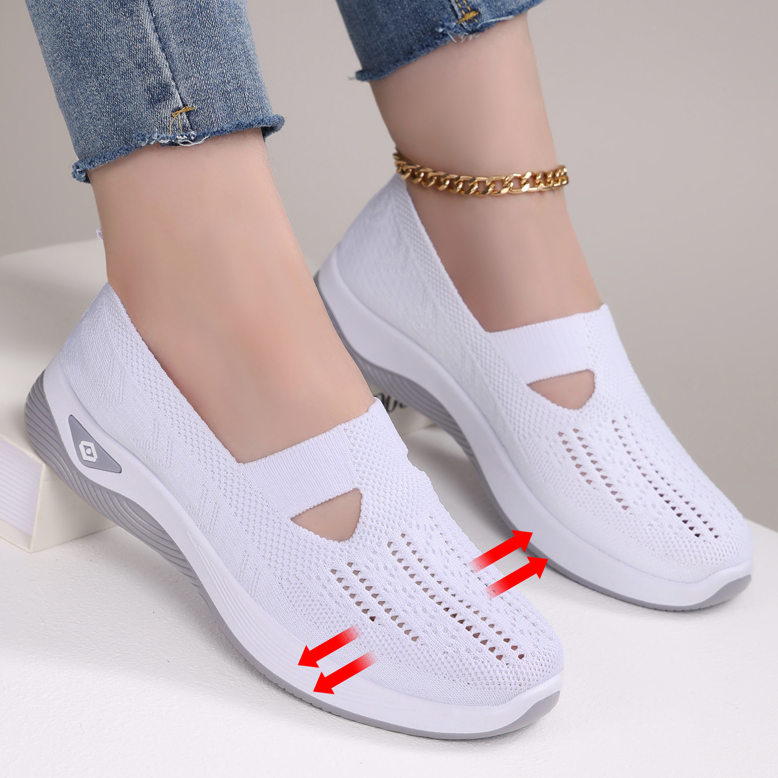 Zapatos casuales para mujer, envío directo transfronterizo TEME, zapatos de mujer de punto transpirable, zapatos de tela poco profundos, zapatos ligeros de una sola pieza