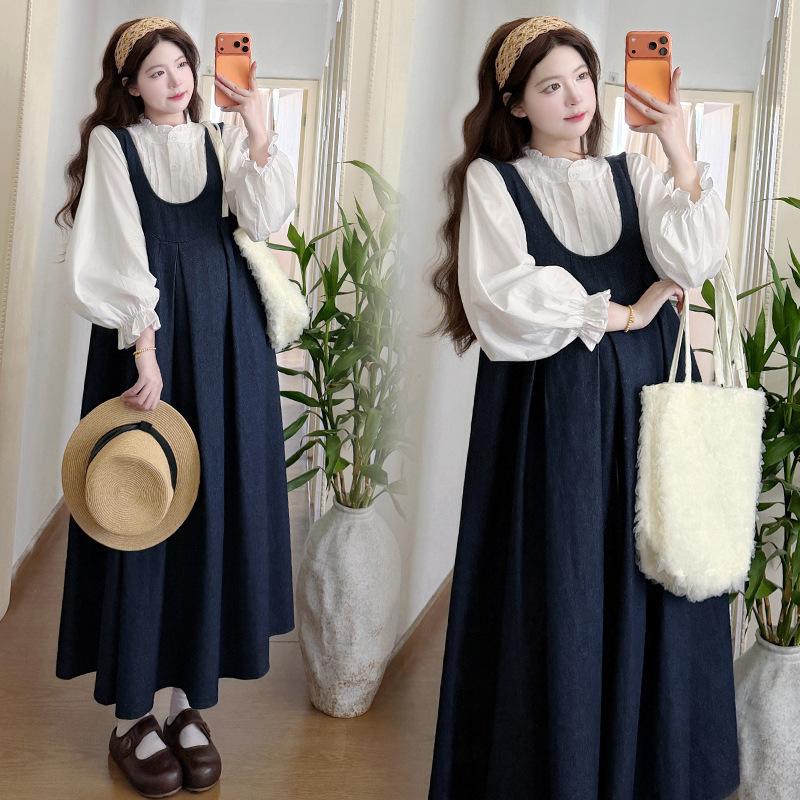 2026 Autumn New Sweet and Loose Korean Style Maternity Denim Overall Dress + Shirt Two-Piece Maternity Set 2026 Autumn New Sweet and Loose Korean Style Maternity Denim Overall Dress + Shirt Two-Piece Maternity Set