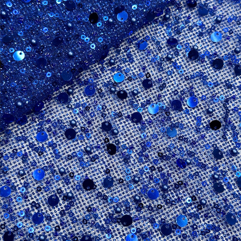 Fabricantes de comercio exterior transfronterizo punto bordado de polvo de polvo brillante tela vestido de boda ropa de moda tela