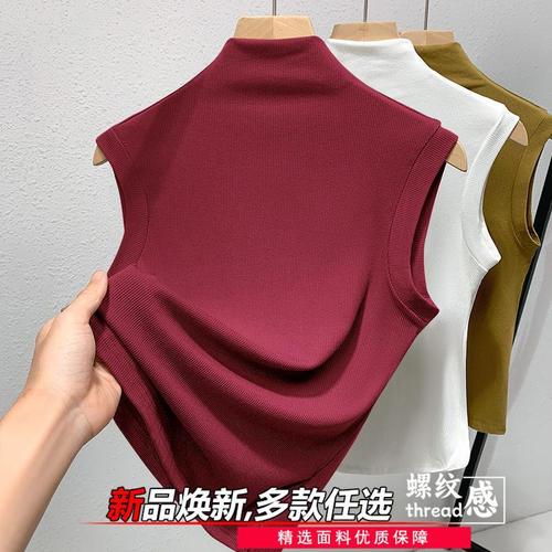 Spring and Summer Short Style Fashion Fitted Inner Layer Crew Neck Ribbed Strap Backless Top for Women Sleeveless Upper Body Trendy