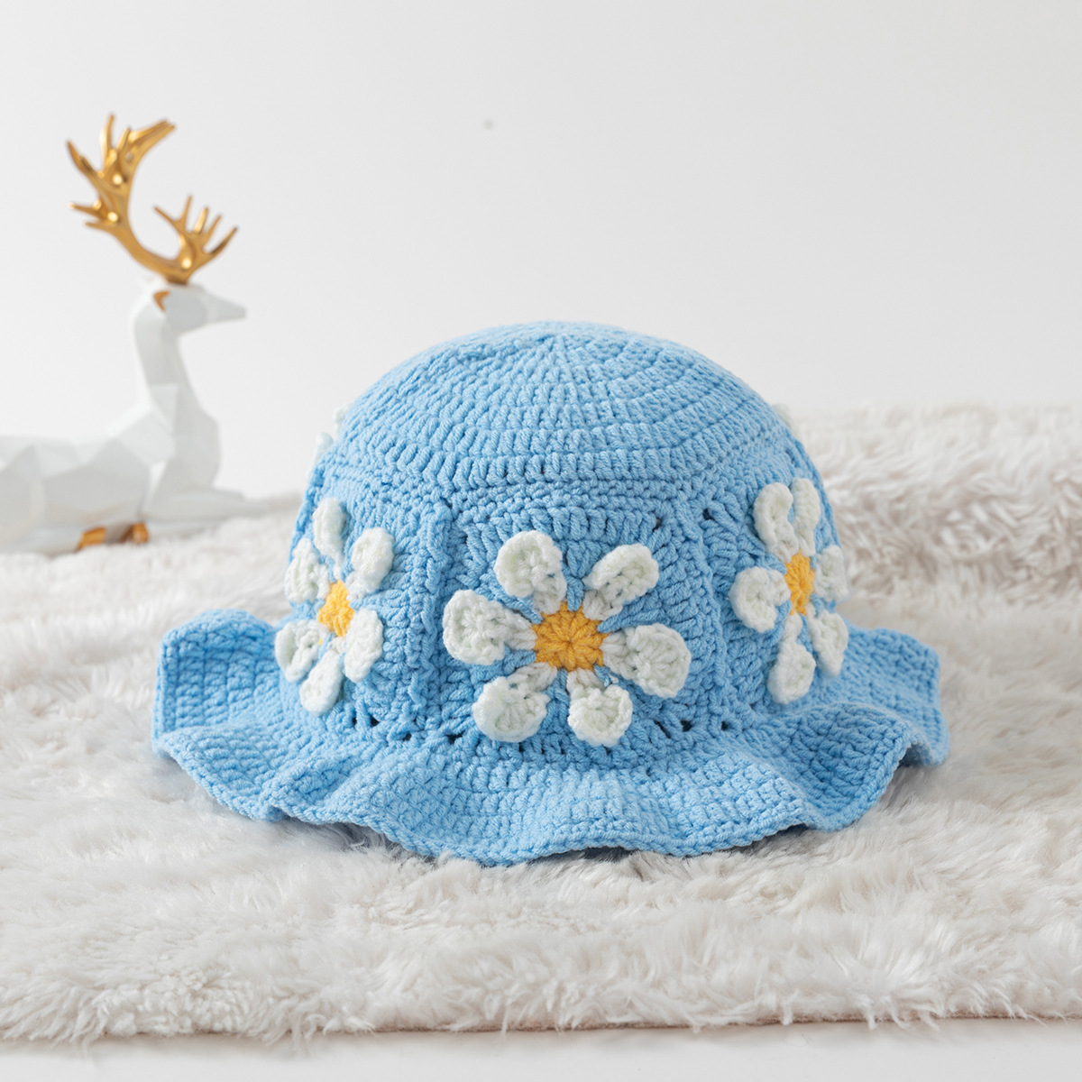 Flower Pattern Women's Cute Simple Style Flower Crimping Wool Cap