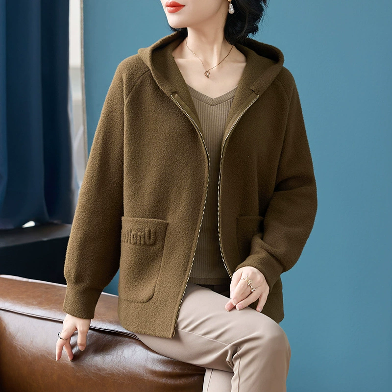 2025 новая мама весенняя куртка с капюшоном 50 лет 60 лет средняя и пожилая женщина весна и осень иностранный кардиган на молнии