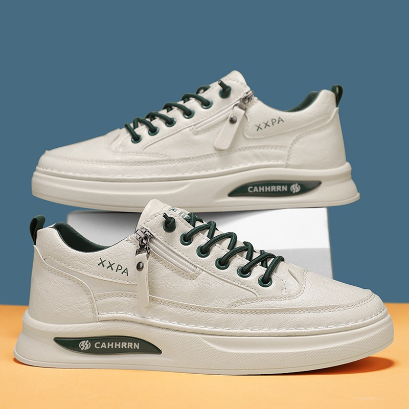 Zapatos de skate con cremallera para hombres zapatos blancos para estudiantes adolescentes primavera zapatos casuales para hombres 2025 nuevos zapatos de cuero para hombres