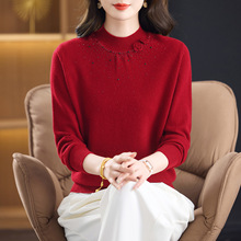 妈妈洋气高档羊毛打底衫中年女装秋冬装新款中老年保暖半高领毛衣