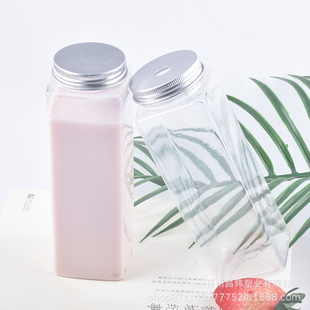 Square bottle 500ml milk tea bottle juice bottle disposable pet takeaway packing Net red bottle wide mouth bottle