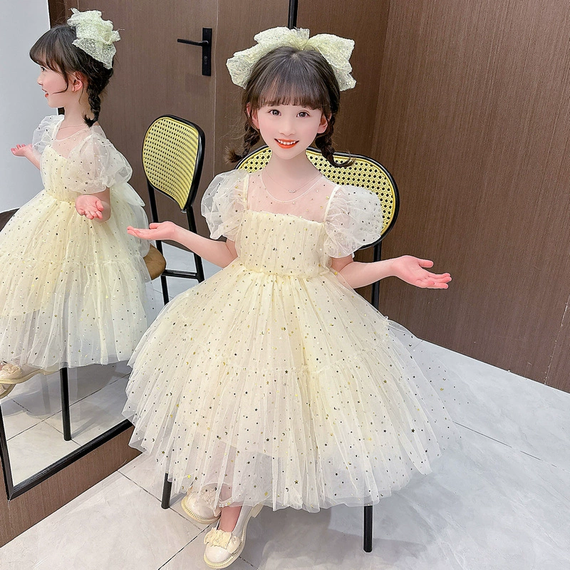 Summer dress, nail sequins, small princess costume, puff sleeves, wholesale