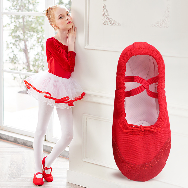 Zapatos de baile para niños y mujeres zapatos de práctica de garra de gato de suela suave niños y niñas prueba de danza china gimnasia zapatos de baile rojos