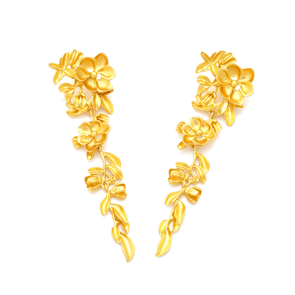 1 Pair IG Style Sweet Leaf Flower Plating Zinc Alloy Drop Earrings display picture 5