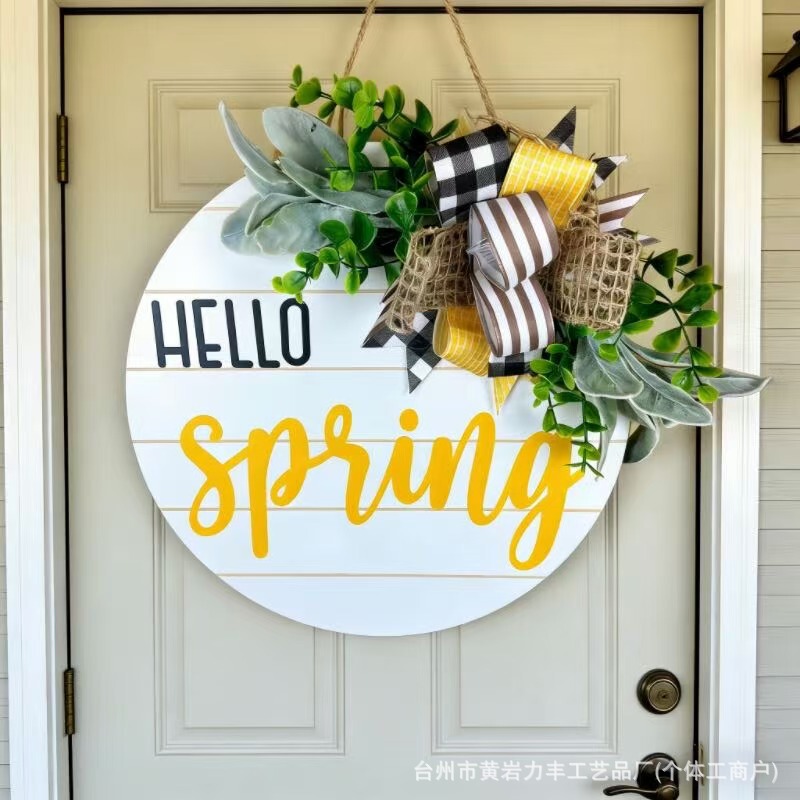2026 Modern Style Hello Wreath Front Door Decoration Round Welcome Wooden Sign with Bow Wooden Door Sign 2026 Modern Style Hello Wreath Front Door Decoration Round Welcome Wooden Sign with Bow Wooden Door Sign