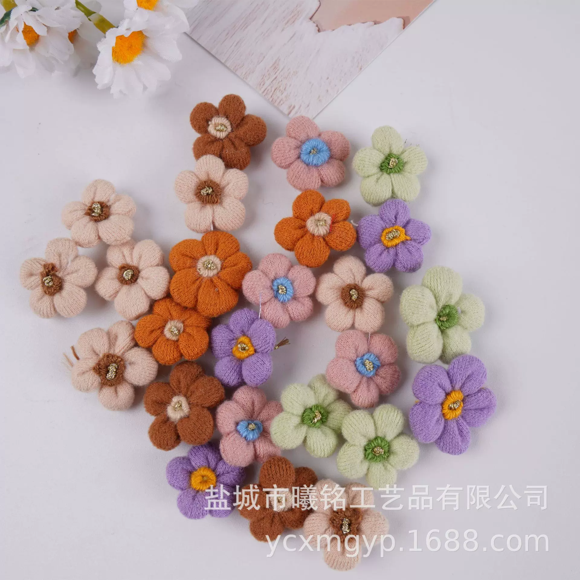 小号布艺花朵手钩毛线花发饰diy辅料服装裙子配饰小花装饰品