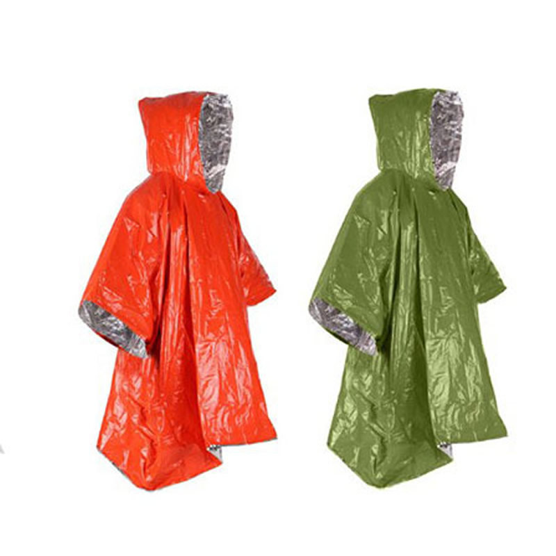 Outdoor Camping Silver Green Orange Camouflage Aluminized Film Cold-Proof and Warm First Aid Poncho Disaster Relief and Anti-Hyperthermia First Aid