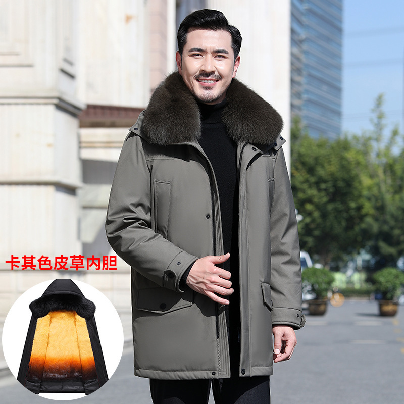 Shopping Mall Same Style Middle-Aged Dad's down Jacket, Light Luxury High-End Men's Mid-Length Thickened Warm Fur-Lined Coat