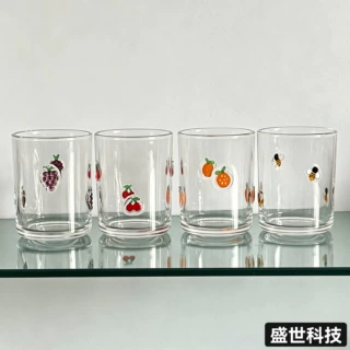 跨境新款纯手绘贴片玻璃杯果汁杯浮雕加厚人工彩绘早餐杯高脚杯子