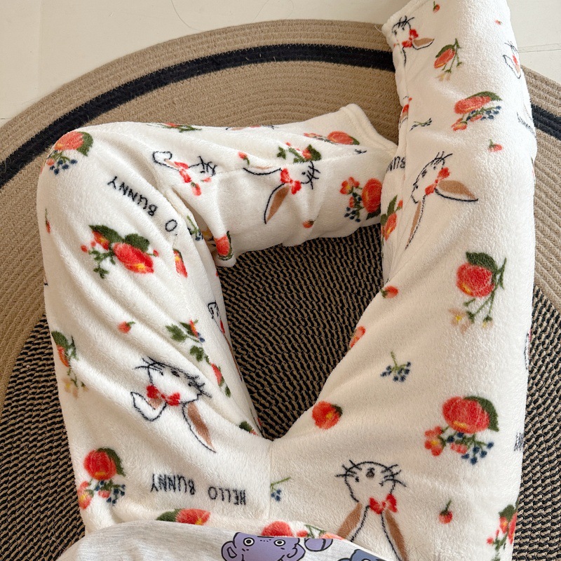Pantalones de pijama de franela de dibujos animados de otoño y invierno para mujeres con pantalones de lana de coral caliente para estudiantes de lana de invierno para el hogar