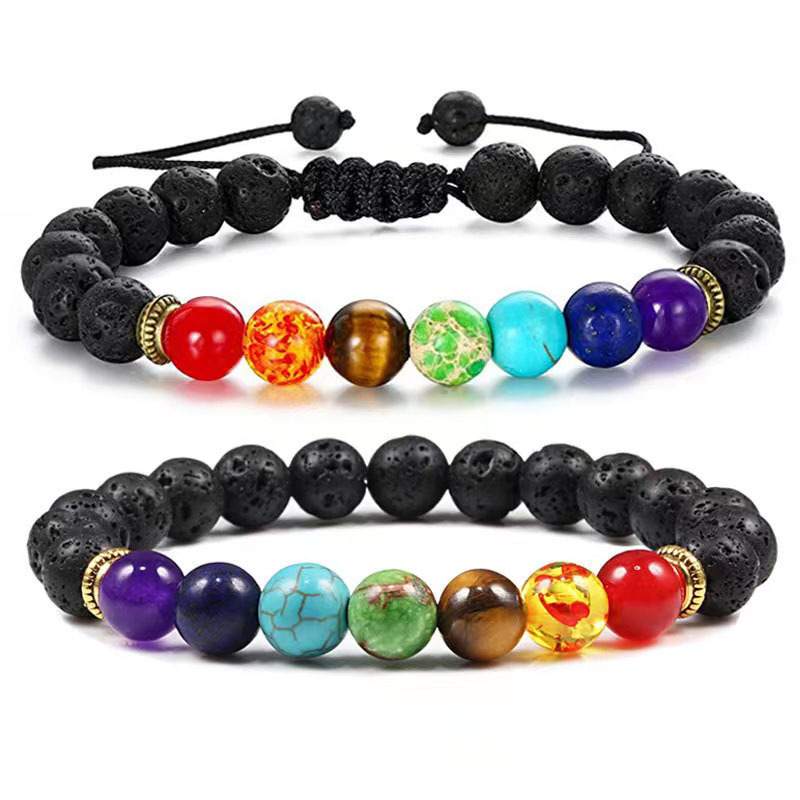 Colorful Men's Volcanic Stone Woven Bracelet suit Gold Alloy Spacer Colorful Volcanic Stone Yoga Bracelet suit Colorful Men's Volcanic Stone Woven Bracelet suit Gold Alloy Spacer Colorful Volcanic Stone Yoga Bracelet suit
