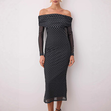 亚马逊2025秋季新款欧美女装网纱印花波点抹胸装气质高级感连衣裙