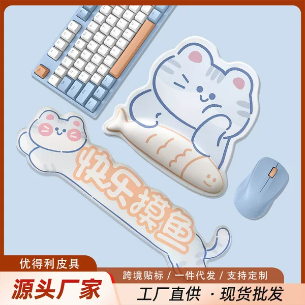 Cat-Shaped Memory Foam Wrist Rest Mouse Pad, Anti-Slip Soft Pad for Office Keyboard, Creative Workstation Accessory